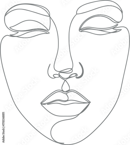 Minimalist single line drawing of a woman s face with closed eyes