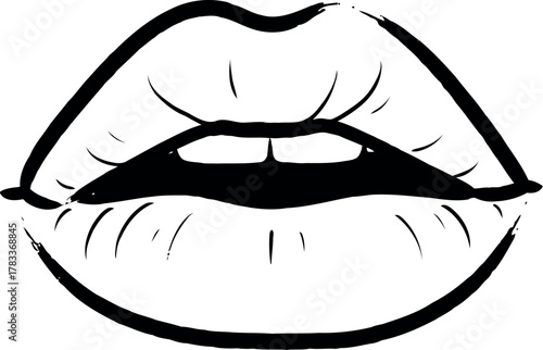 Bold black outline of sensual lips with open mouth