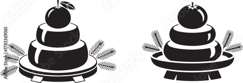 Two round mochi cakes stacked icon design