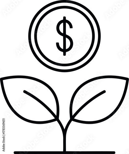Dollar coin growing on a plant symbolizing financial growth