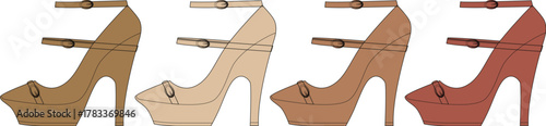 Variations of stylish high heels in different shades, perfect for fashion and design projects