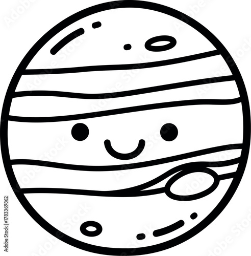 Cute cartoon jupiter egg with happy face and swirling clouds