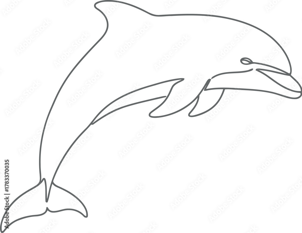 Obraz premium Simple outline drawing of a dolphin leaping out of water