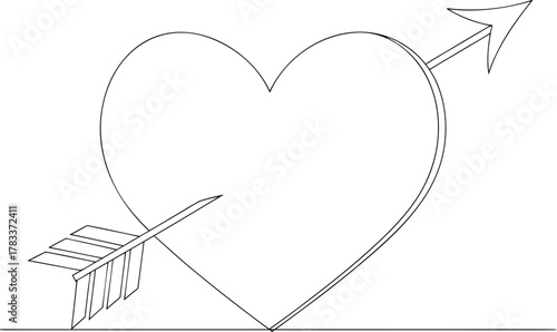 Black outline heart pierced by arrow love romance