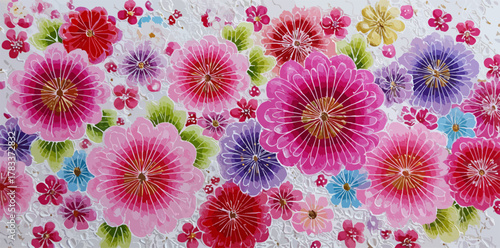 Żywy i barwny wektorowy wzór kwiatowy, idealny jako tło do projektów graficznych, dekoracji wnętrz oraz modnych tkanin, symbolizujący radość i świeżość.