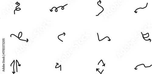 Doodle Arrow Set with Spiral, Wavy, and Scribbled Hand Drawn Lines for Directional Flow