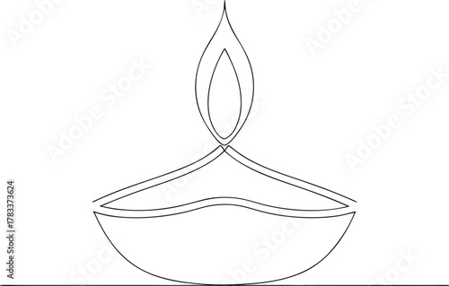 Black outline of a diya oil lamp with flame traditional