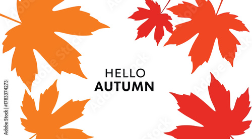 Hello autumn text surrounded by colorful maple leaves