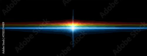 Jasny punkt światła z rozproszonymi kolorami na czarnym tle.