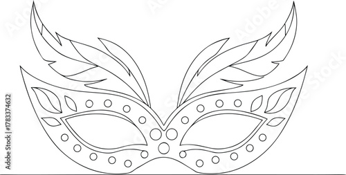 Black outline of a feathered masquerade mask black and white