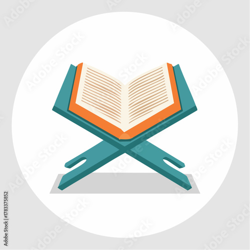 Islamic Holy Book Quran Open on a Stand Vector Illustration.