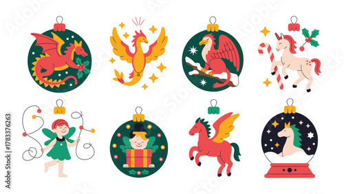 Enchanted Ornament Collection: A captivating collection of festive ornaments featuring enchanting mythical creatures, exuding the magic of the holiday season, perfect for sparking imagination and joy.