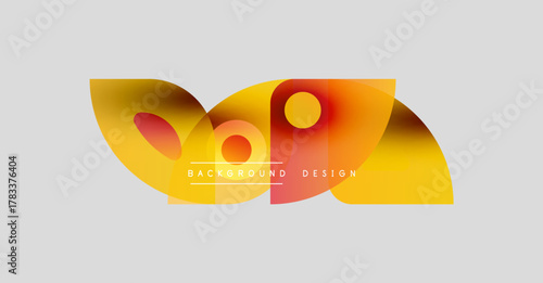 Abstract colorful shapes overlap, creating dynamic visual effect. Yellows, oranges dominate composition. Modern design element.