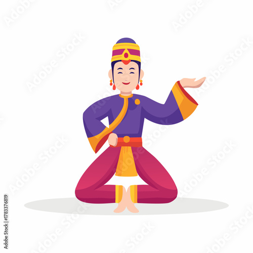 Male dancer in traditional costume performing a cultural dance.