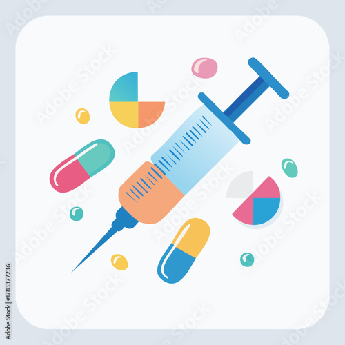 Medical Syringe and Pills Illustration.
