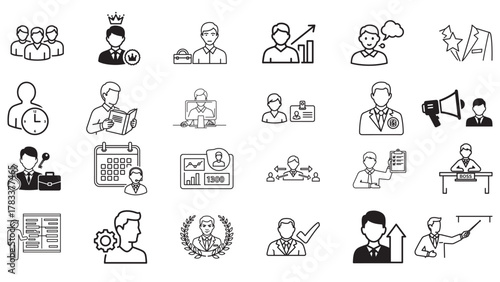 Remote Work And Communication Black Vector Icons Sheet — Meetings, Webinars, Chat And Support Tools For Modern Offices