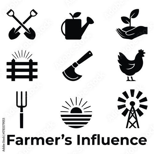 Farming Icons and Farmer's Influence Text agriculture