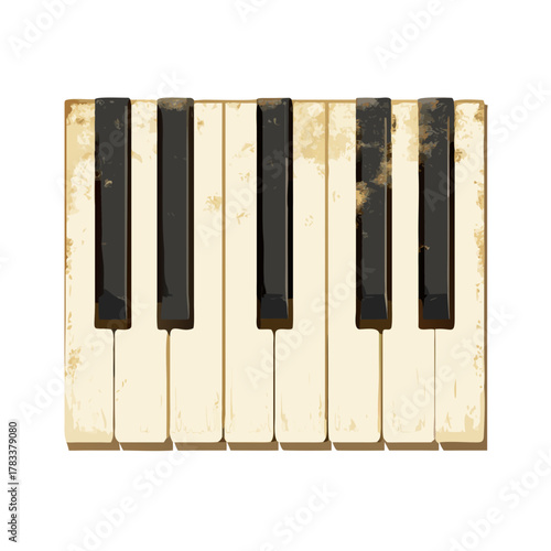 Vintage Distressed Piano Keys Vector Illustration with Grunge Texture