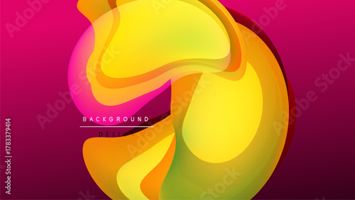 Abstract vibrant design. Flowing shapes blend yellow, pink, green hues. Modern background creates dynamic visual impact.