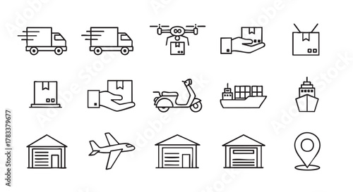 Delivery and Logistics Icon Set Transportation and Shipping Service Solutions