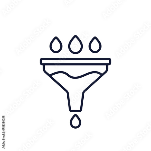 funnel icon with water drops, line design