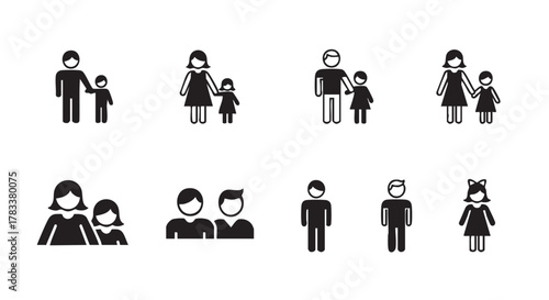 Family silhouettes depicting various family structures and relationships illustration