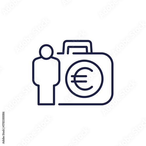 investor and portfolio line icon with euro, money and finance