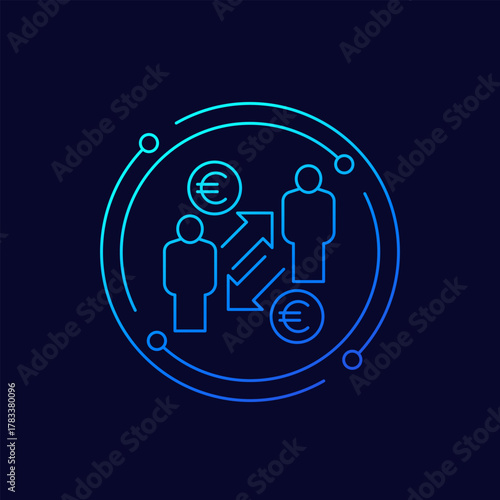 money and people icon with euro, linear design