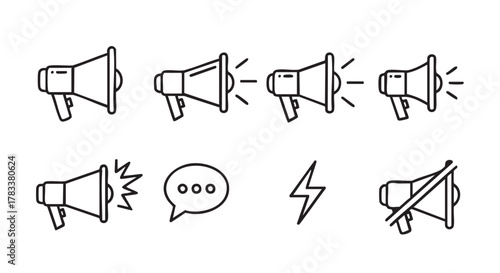 Megaphone icons set for promotion and communication isolated vector illustration