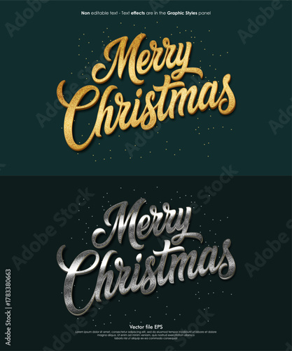 Christmas day calligraphy hand lettering with gold silver effect