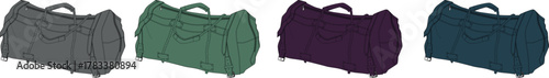Variety of stylized duffel bags in a spectrum of colors including grey, green, purple, and blue, representing adaptable travel and storage solutions for active individuals