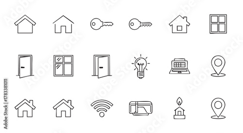Home and property line art icons for real estate concept illustration