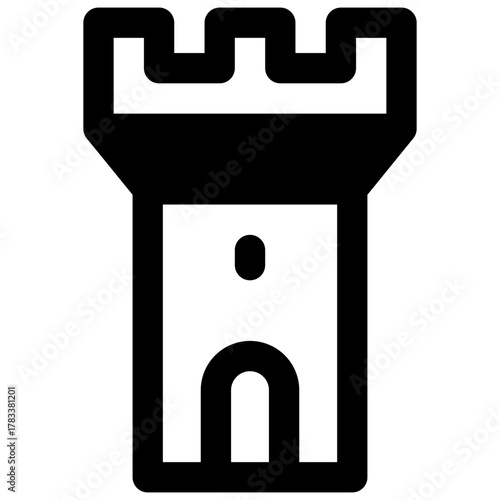 Tower. Outlined stroke vector icon with black-filled details.