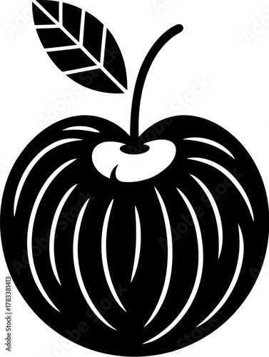 Black fruit silhouette with leaf white