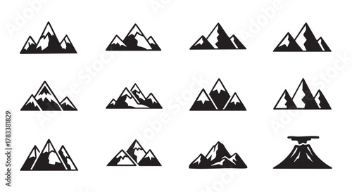 Set of mountain icons for outdoor adventure and hiking themes