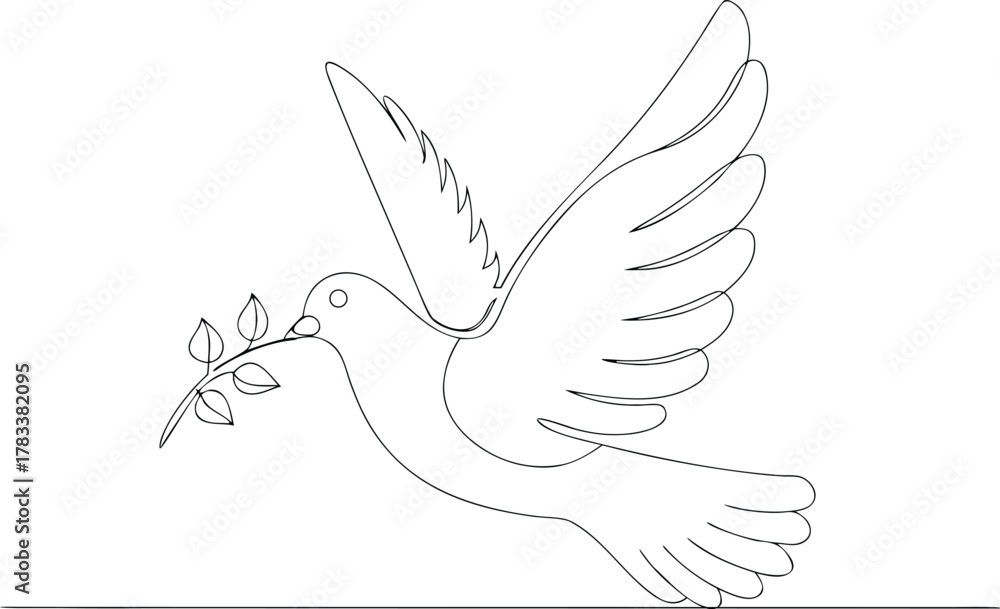 Obraz premium Dove holding olive branch line art bird peace
