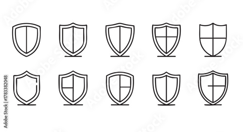 Shield icon vector set security and protection symbols line art
