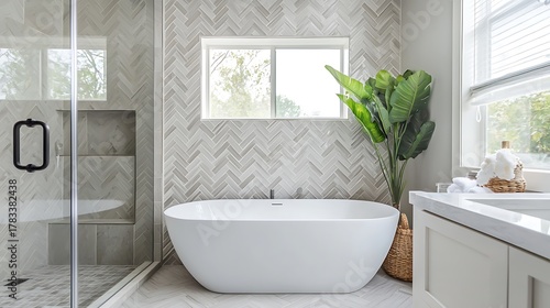 Modern luxury bathroom with herringbone tiles high resolution picture © Rajesh