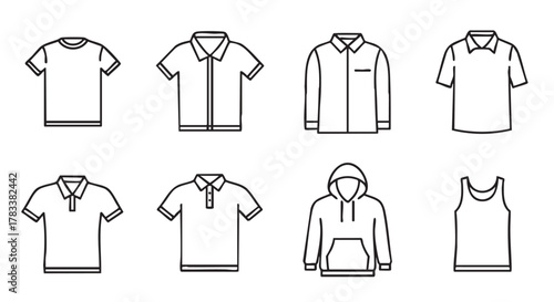 T shirt and polo shirt line art black and white design