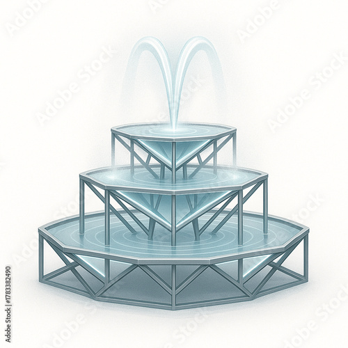 Vector Illustration of architectural water fountain with geometric metal framework