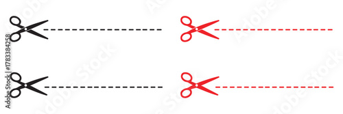 Scissor, trim line icon. paper cut sign. Scissors cutting dotted lines isolated on white background