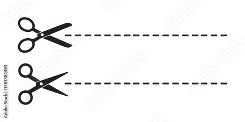 Scissor, trim line icon. paper cut sign. Scissors cutting dotted lines isolated on white background