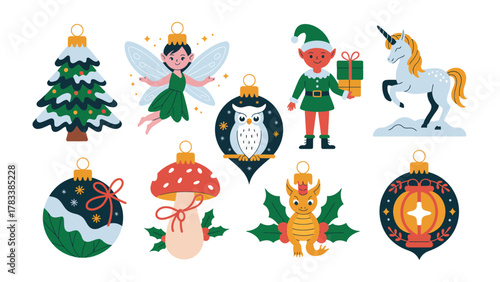 Festive Ornament Collection: A delightful collection of festive ornaments, each showcasing a unique, whimsical character, ready to infuse holiday cheer.