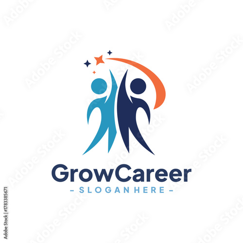 Success people logo template design. Team work and Leadership logo concept. Healthy life vector illustration.