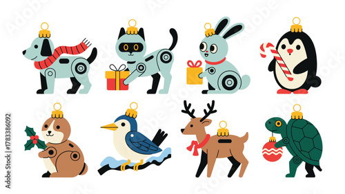Festive Critter Ornaments: A charming array of Christmas ornaments, each portraying a delightful animal in a unique holiday design. Capturing the playful spirit of the festive season.