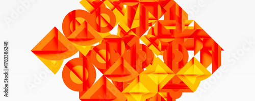 Abstract geometric shapes, vibrant orange hues, complex composition. Modern design, digital illustration, striking visual impact.