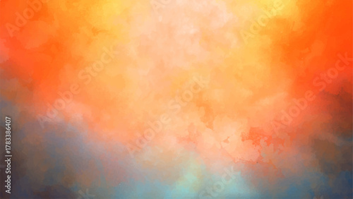 Abstract Orange and Blue Cloudy Texture with Warm Orange, Amber, and Cool Blue Tones. Fluid, Atmospheric Design with Dreamlike, Painterly Effect Reminiscent of Sky, Smoke, or Watercolor