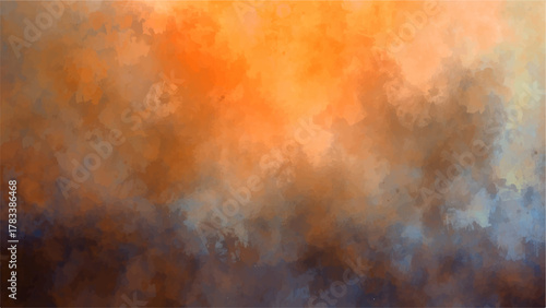Abstract Orange and Blue Cloudy Texture with Warm Orange, Amber, and Cool Blue Tones. Fluid, Atmospheric Design with Dreamlike, Painterly Effect Reminiscent of Sky, Smoke, or Watercolor