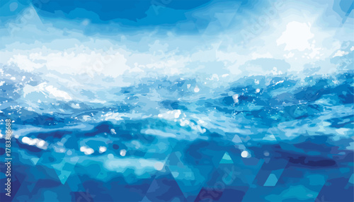 푸른 바다 위로 햇살이 쏟아지는 역동적인 추상적인 풍경 벡터 이미지