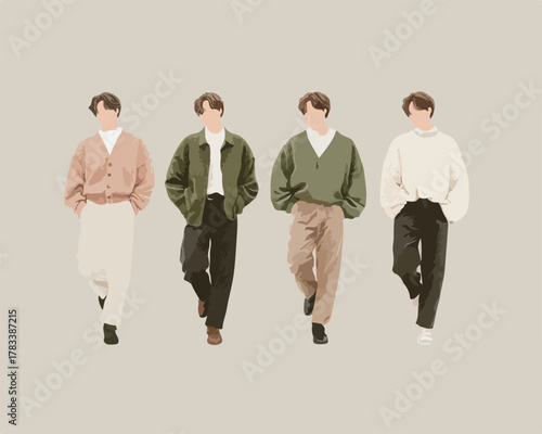 다양한 스타일의 남성 패션 일러스트레이션으로 개성을 표현하는 현대적인 남성 의류
